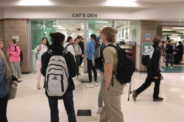 Students congregate around the reopened Cat’s Den. The Cat’s Den had been closed since August of 2021, and reopened in January of 2024. Students are excited to see its return. “It’s great to see the Cat’s Den back,” senior Aiden Brigen said. “People are definitely making good use of it.”
